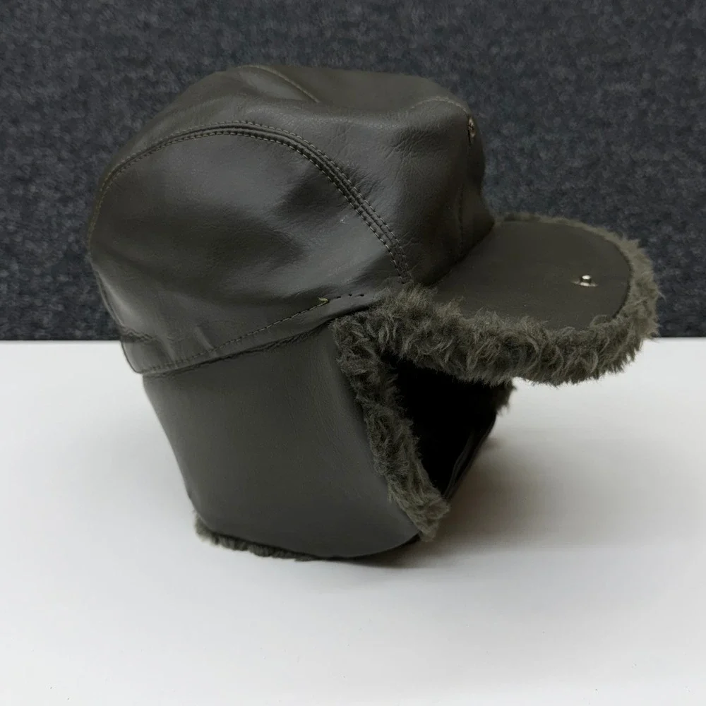 Vintage Genuine Trooper‎ Cap Mens 7 1/4 Olive Green Faux Leather Trapper Hat Hat